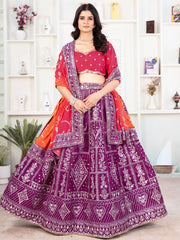 Enchanting Purple Sequins Silk Traditional Lehenga With Red Choli - Ethnic Plus In