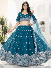 Enchanting Teal Blue Sequins Georgette Bridesmaid Lehenga Choli - Ethnic Plus In