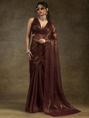 Enchanting Brown Chiffon Reception Wear Pre-Stitched Saree