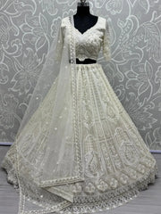 Endearing White Pearl Work Net Party Wear Lehenga Choli With Dupatta - Ethnic Plus In