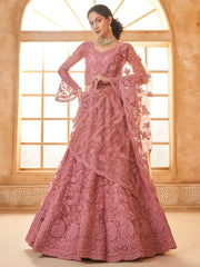 Excellent Dusty Pink Embroidered Net Engagement Wear Lehenga Choli - Ethnic Plus In