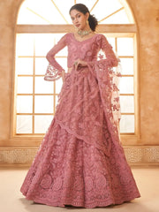 Excellent Dusty Pink Embroidered Net Engagement Wear Lehenga Choli - Ethnic Plus In