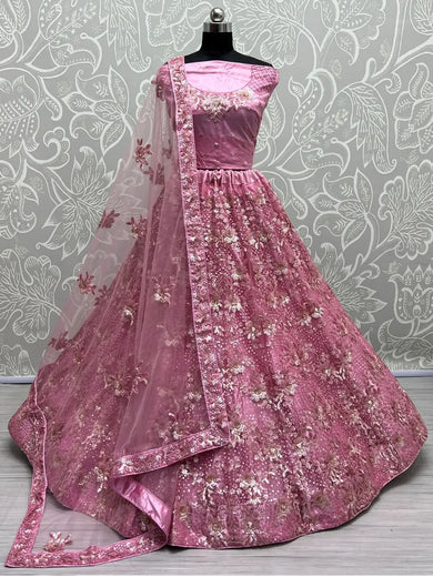 Excellent Pink Sequins Net Designer Lehenga Choli With Dupatta - Ethnic Plus In