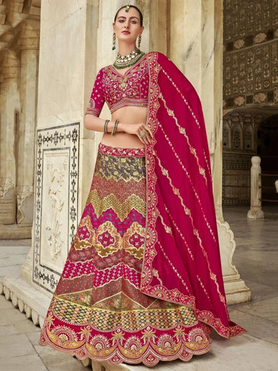 Exceptional Rani Pink Color Banarasi Silk Wedding Wear Lehenga Choli - Ethnic Plus In