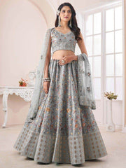 Exceptional Grey Floral Embroidered Art Silk Bridesmaid Lehenga Choli