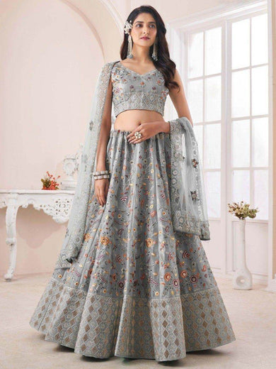 Exceptional Grey Floral Embroidered Art Silk Bridesmaid Lehenga Choli