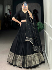 Eye - Catching Black Zari Weaving Chanderi Silk Event Wear Lehenga Choli - Ethnic Plus In