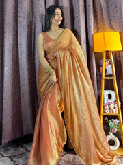 Eye - Catching Orange Soft Silk Hand Work Festival Wear Saree With Blouse - Ethnic Plus In