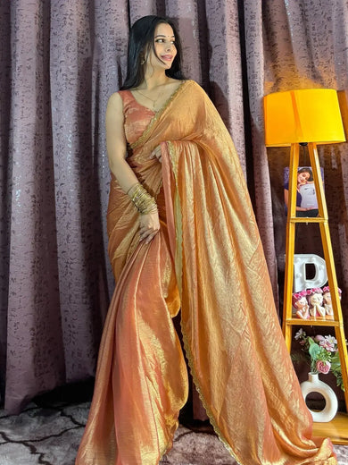 Eye - Catching Orange Soft Silk Hand Work Festival Wear Saree With Blouse - Ethnic Plus In