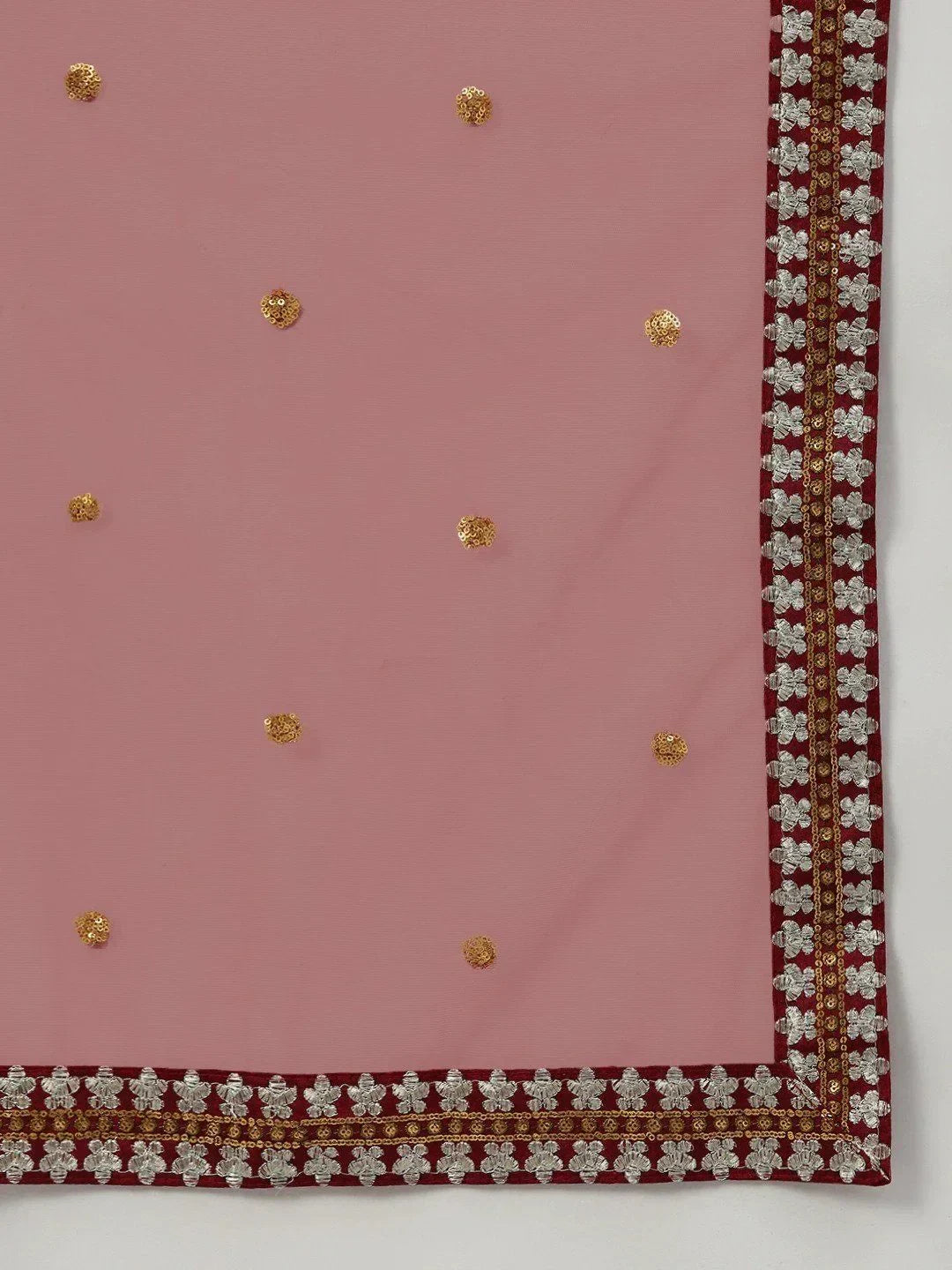 Maroon & Golden Semi-Stitched Myntra Bridal Lehenga & Unstitched Blouse with Dupatta