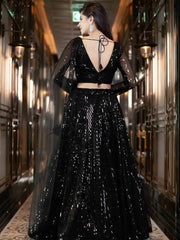 Black Sequins Heavy Net Party Wear Lehenga Choli With Dupatta
