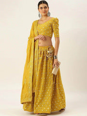 Mustard Sequin Semi-Stitched Myntra Lehenga & Unstitched Blouse with Dupatta