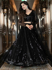 Black Sequins Heavy Net Party Wear Lehenga Choli With Dupatta