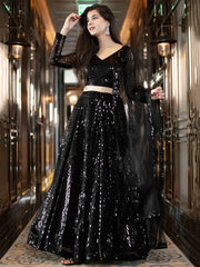 Black Sequins Heavy Net Party Wear Lehenga Choli With Dupatta