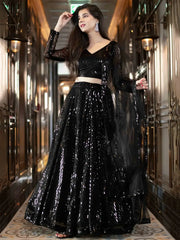 Black Sequins Heavy Net Party Wear Lehenga Choli With Dupatta