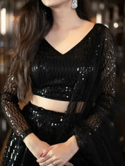 Black Sequins Heavy Net Party Wear Lehenga Choli With Dupatta