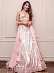 Fabulous Light Pink Satin Silk Sequins Work Party Wear Lehenga Choli