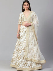 Off-White Semi-Stitched Myntra Lehenga & Unstitched Choli with Dupatta