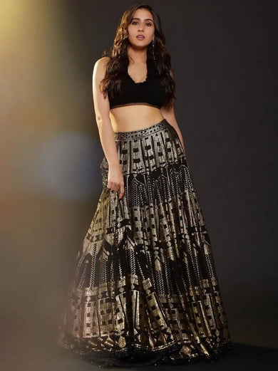 Gorgeous Black Sequined Georgette Cocktail Night Wear Lehenga Choli