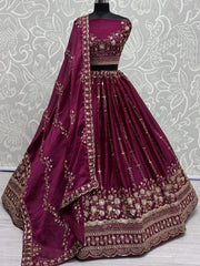 Fabulous Burgundy Zari Work Satin Wedding Lehenga Choli With Dupatta - Ethnic Plus In