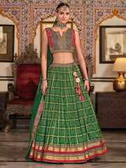 Fabulous Green Foil Printed Silk Wedding Lehenga Choli With Dupatta - Ethnic Plus In