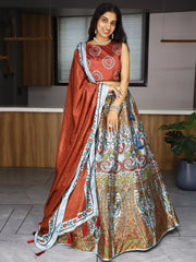 Fabulous Multi - Color Printed Art Silk Wedding Wear Lehenga Choli - Ethnic Plus In
