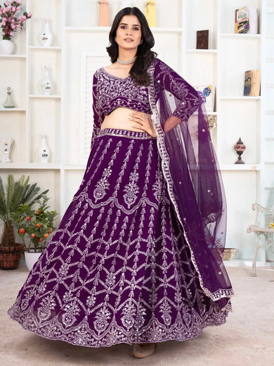 Fabulous Purple Sequins Georgette Engagement Wear Lehenga Choli - Ethnic Plus In