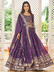 Fabulous Purple Sequins Georgette Lehenga Choli With Dupatta - Ethnic Plus In