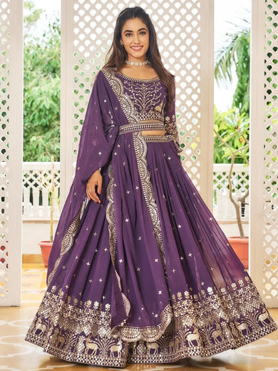 Fabulous Purple Sequins Georgette Lehenga Choli With Dupatta - Ethnic Plus In