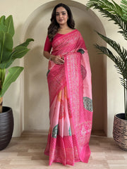 Fabulous Pink Bandhani Printed Tissue Silk Traditional Saree
