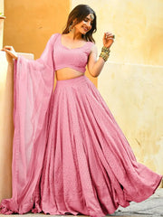 Fascinating Baby Pink Georgette Party Wear Lehenga Choli - Ethnic Plus In