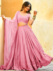 Fascinating Baby Pink Georgette Party Wear Lehenga Choli - Ethnic Plus In