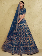 Fascinating Blue Sequins Silk Wedding Wear Lehenga Choli - Ethnic Plus In