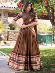 Fascinating Brown Chanderi Silk Zari Weaving Traditional Lehenga Choli - Ethnic Plus In