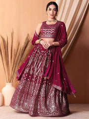 Fascinating Dark Pink Sequins Georgette Festival Wear Lehenga Choli - Ethnic Plus In