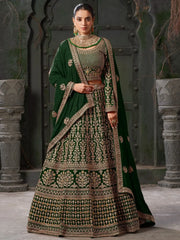 Fascinating Green Jarkan Work Georgette Lehenga Choli With Dupatta - Ethnic Plus In