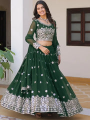Fascinating Green Sequins Georgette Mehendi Wear Lehenga Choli - Ethnic Plus In