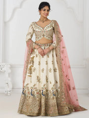 Fascinating Off - White Zari Embroidered Silk Bridesmaid Lehenga Choli - Ethnic Plus In