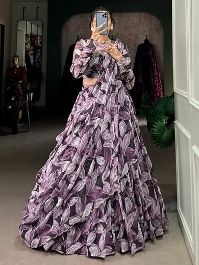 Fascinating Purple Digital Printed Silk Lehenga Choli With Dupatta - Ethnic Plus In