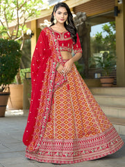 Fascinating Red Zari Weaving Silk Bridal Wear Lehenga Choli With Dupatta - Ethnic Plus In