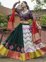 Fetching Multi Embroidered Rayon Navratri Lehenga Choli With Dupatta - Ethnic Plus In