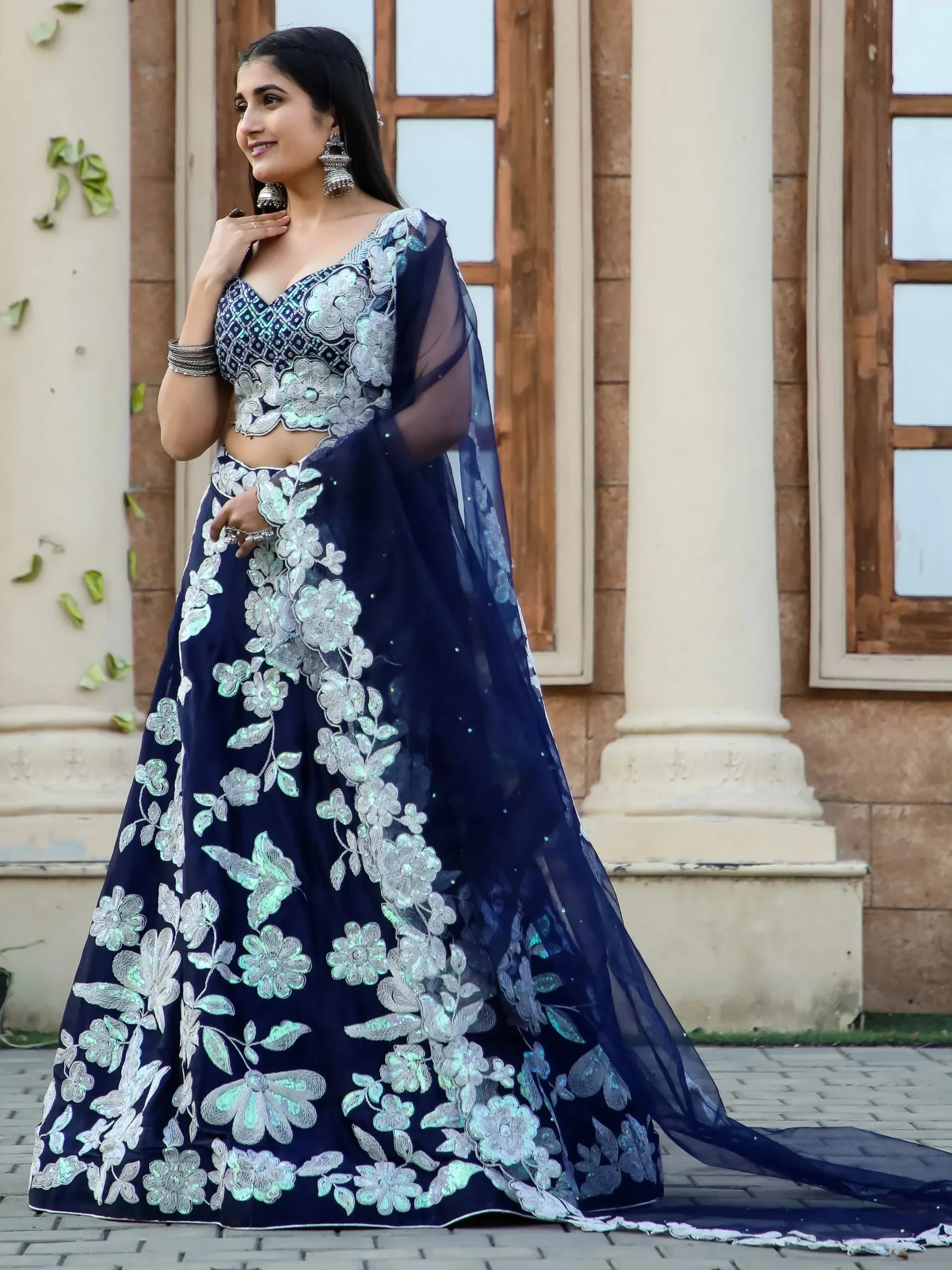 Fascinating Blue Dori Work Georgette Engagement Wear Lehenga Choli