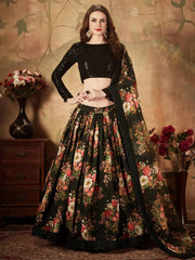Black Floral Digital Printed Organza Party Wear Lehenga Choli