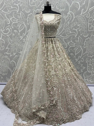 Glamorous Cream Daimond Work Bridal Lehenga Choli - Ethnic Plus In