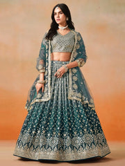 Glamorous Dove Blue Sequins Embroidered Georgette Lehenga Choli - Ethnic Plus In