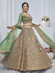 Glamorous Green Embroidered Net Mehendi Wear Lehenga Choli - Ethnic Plus In