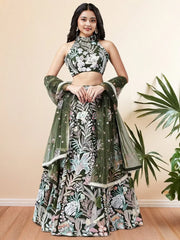Glamorous Green Sequins Net Designer Lehenga Choli With Dupatta - Ethnic Plus In