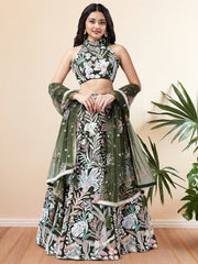Glamorous Green Sequins Net Designer Lehenga Choli With Dupatta - Ethnic Plus In