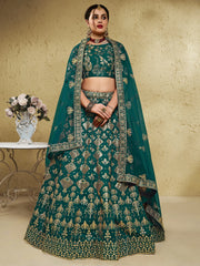 Glamorous Green Thread Embroidered Silk Lehenga Choli With Dupatta - Ethnic Plus In