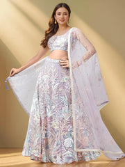 Glamorous Lavender Sequins Net Bridesmaid Lehenga Choli With Dupatta - Ethnic Plus In